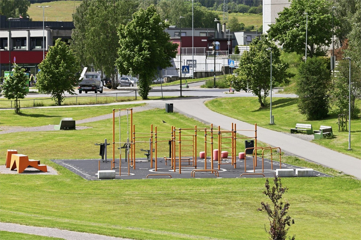 For de treningsglade er det etablert en egen utendørs treningspark.
'
