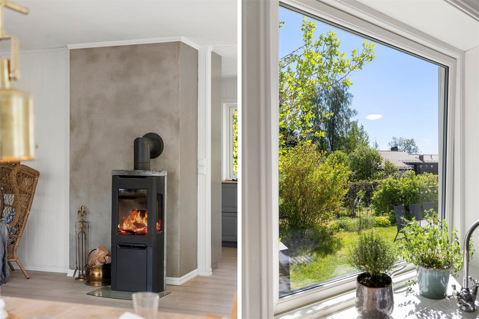 Vedovn fra Jøtul med kleberstein, plassert sentralt mellom kjøkken og stue