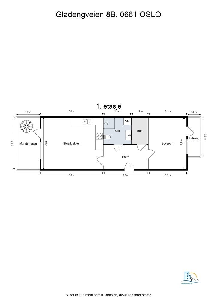 Plantegning - legg merke til to uteplasser