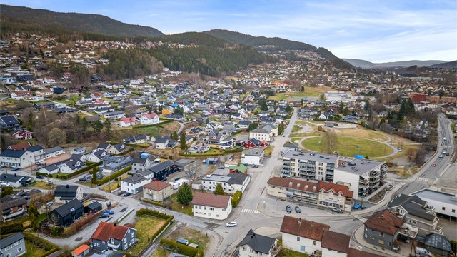 Kort vei til Tusenårsstedet park med stor gressplen med benker og skatepark