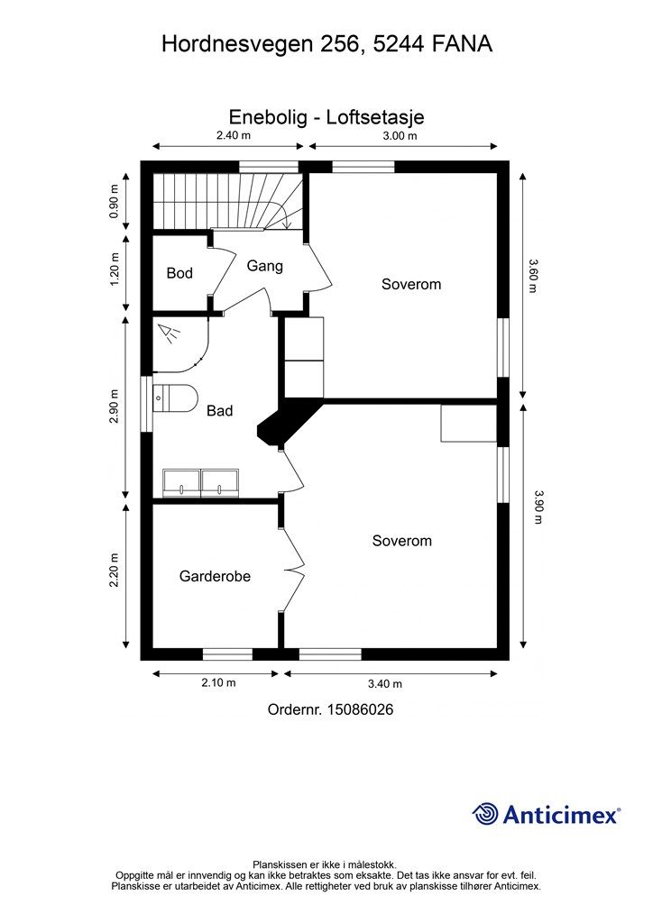 Plantegning loftsetasje.