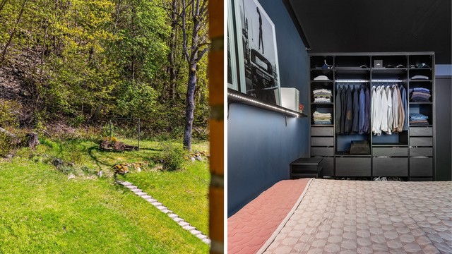 Åpen garderobe organiserer og oppbevarer klærne lett tilgjengelig ved sengens side.