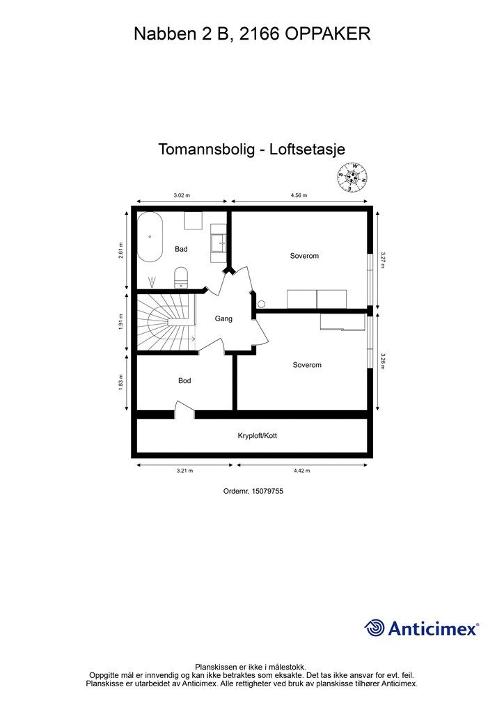 Loftsetasjen utgjør en privat sone med to soverom, bad og en innvendig bod. 