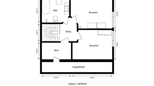 Loftsetasjen utgjør en privat sone med to soverom, bad og en innvendig bod.