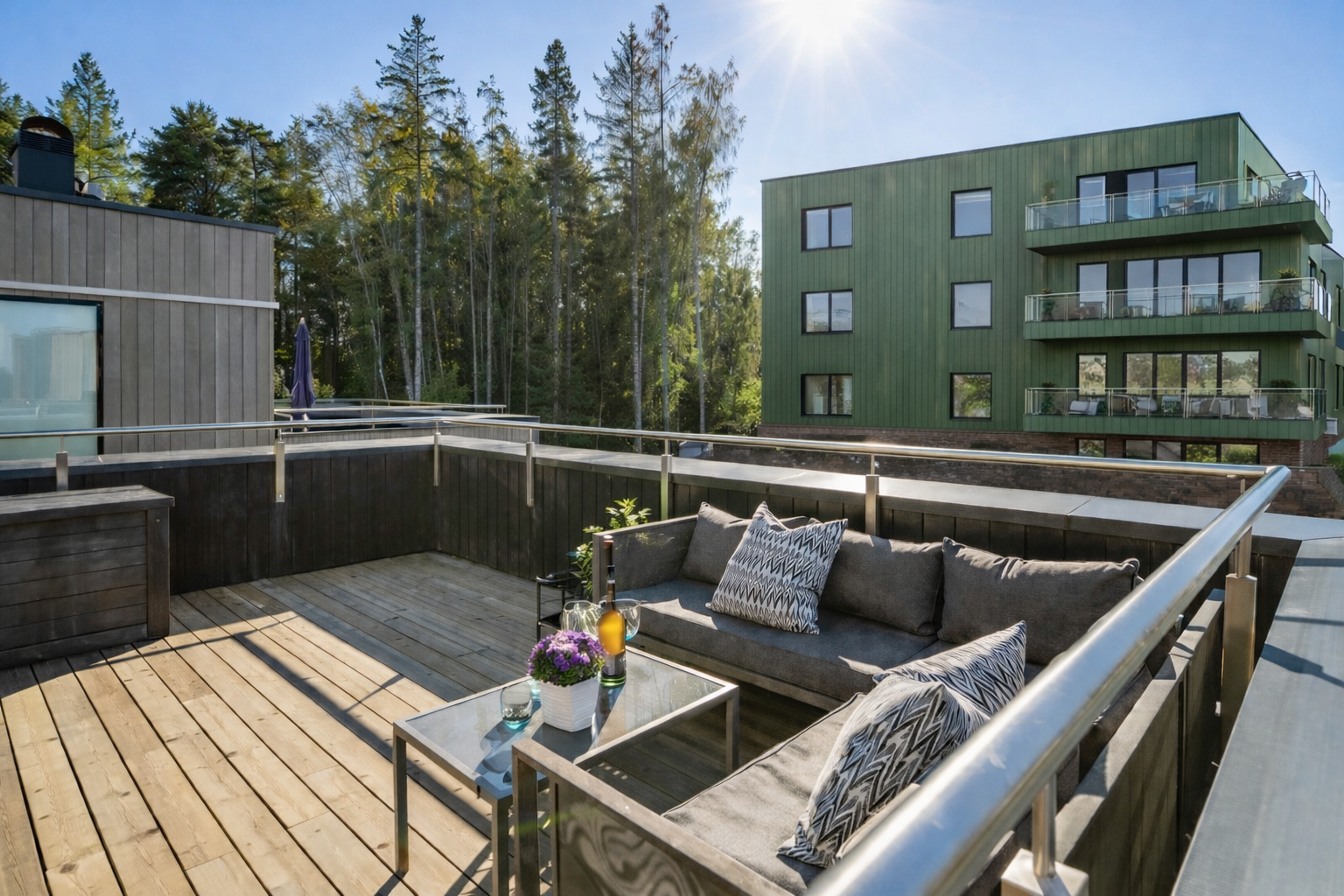 Bildet er AI-generert og er ment for å vise plassering på bygget i front. Byggets utforming avviker fra tegninger fra utbygger. 