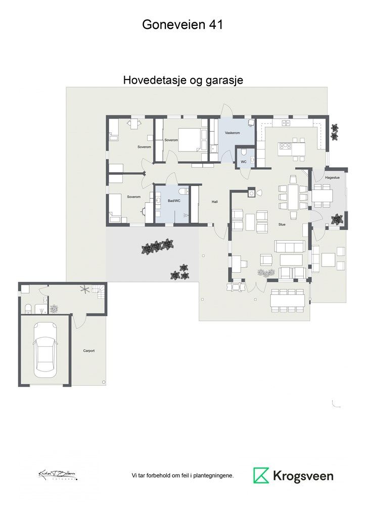 Planskisse enebolig og garasje.