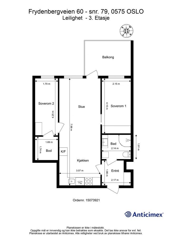 Målsatt planskisse - 3. etasje