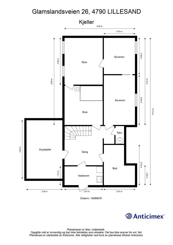 Plantegning kjelleretasje 
