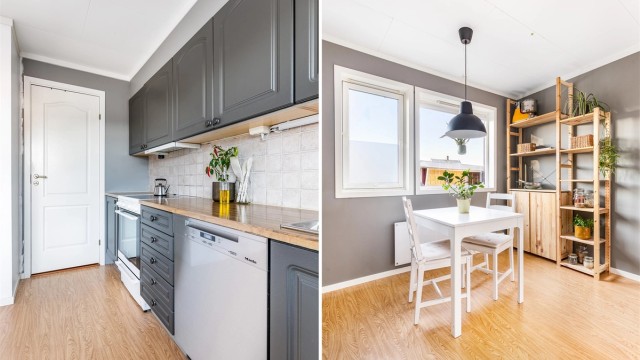 Smartbereder fra 2023 på 283 liter er montert i boden tilknyttet kjøkkenet. Boden har sluk i gulvet og opplegg for vaskemaskin.