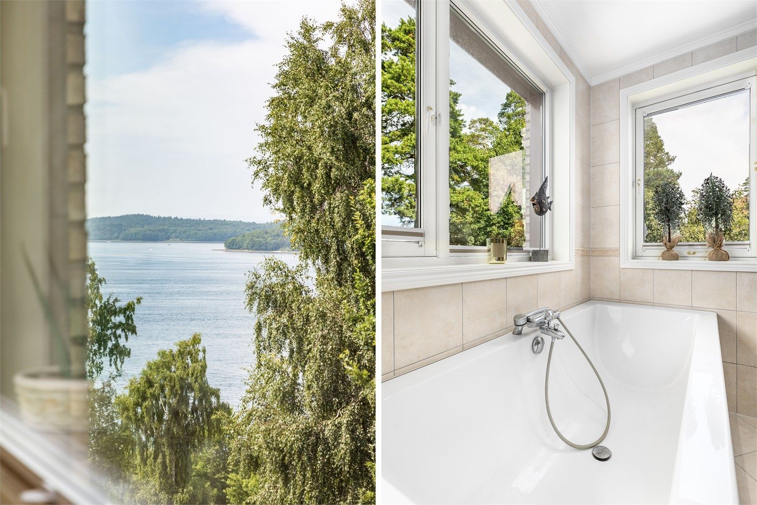 Fra badet sees vakker utsikt til sjøen og det frodige landskapet på Jeløys sydspiss.
