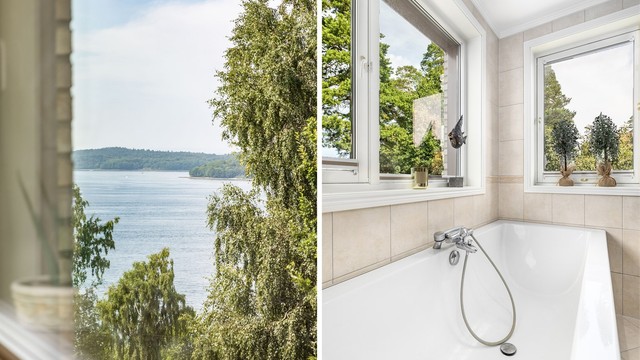 Fra badet sees vakker utsikt til sjøen og det frodige landskapet på Jeløys sydspiss.