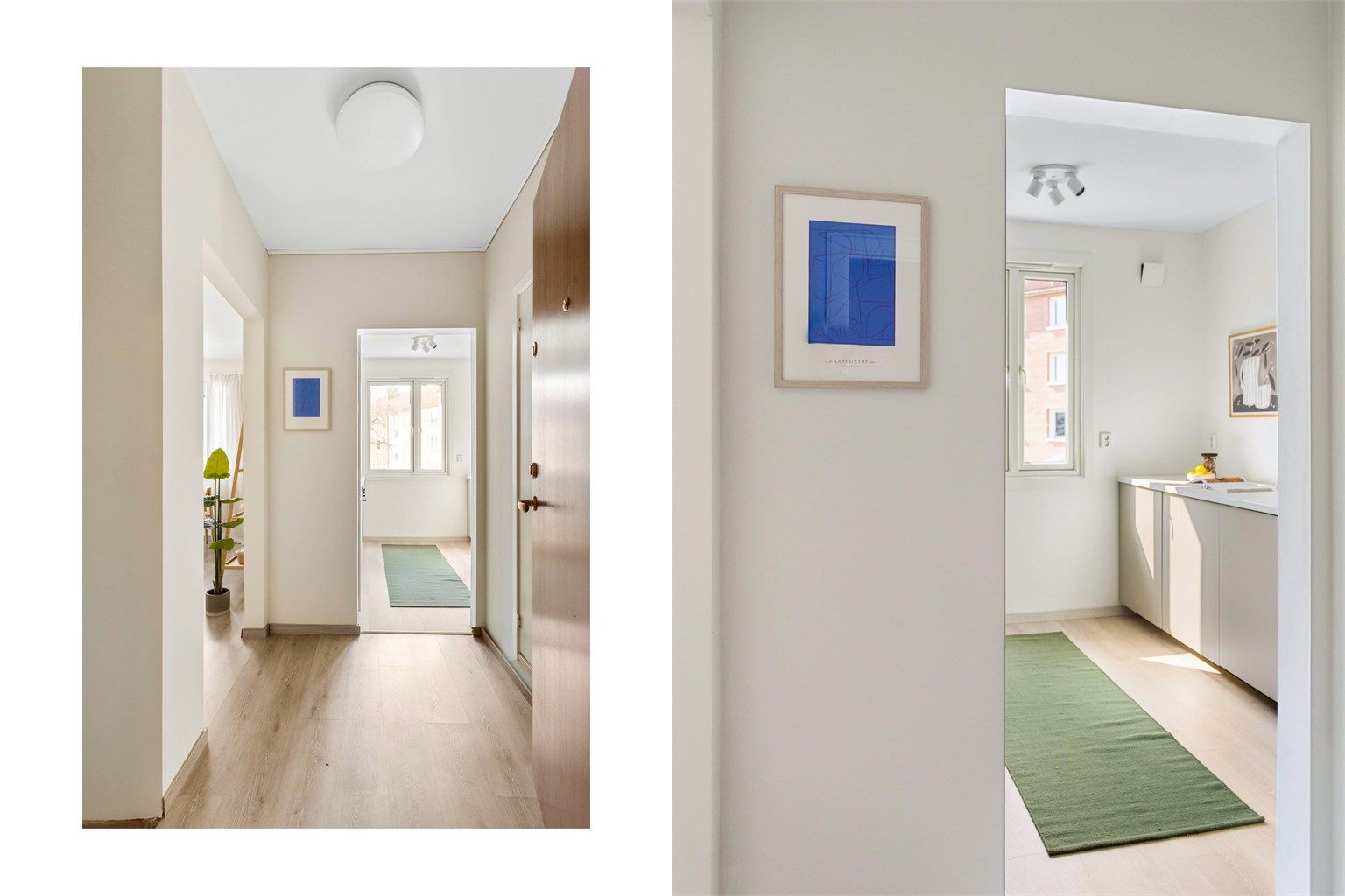 Fra entréen har du en praktisk og oversiktlig tilgang til leilighetens øvrige rom.