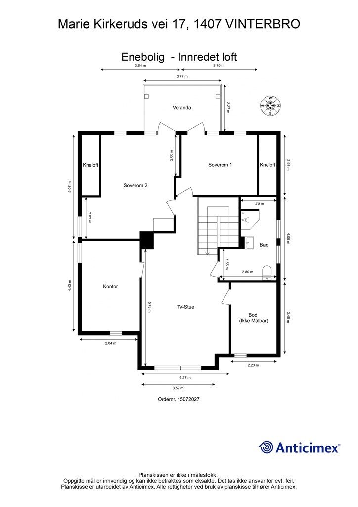Plantegning- Innredet loft