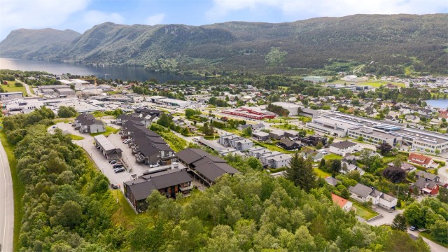 Dronebilde tatt fra vest mot Brusdalsvannet og Emblemsfjellet