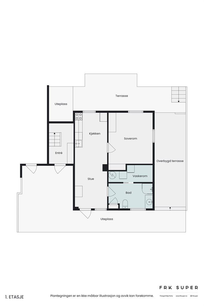 Planskisse 1 etasje. 1 etasje inneholder separat leilighet for utleie.
