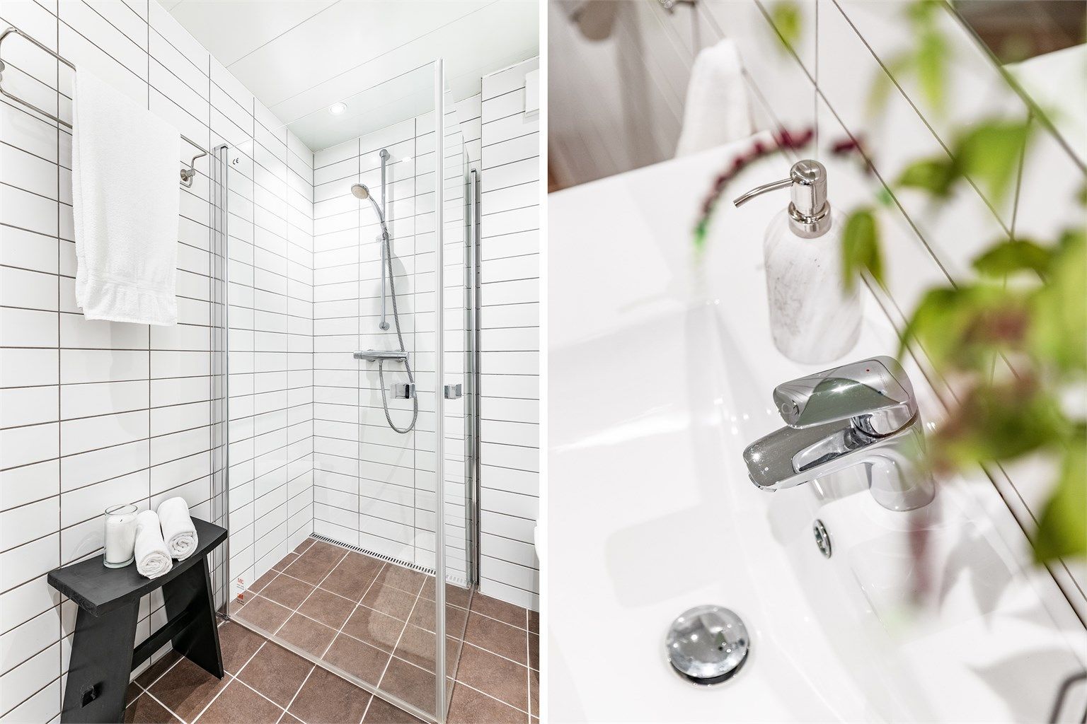 Dusjdørene kan svinges inn når det er ønskelig med maksimal tilgang til badets areal.