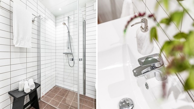 Dusjdørene kan svinges inn når det er ønskelig med maksimal tilgang til badets areal.