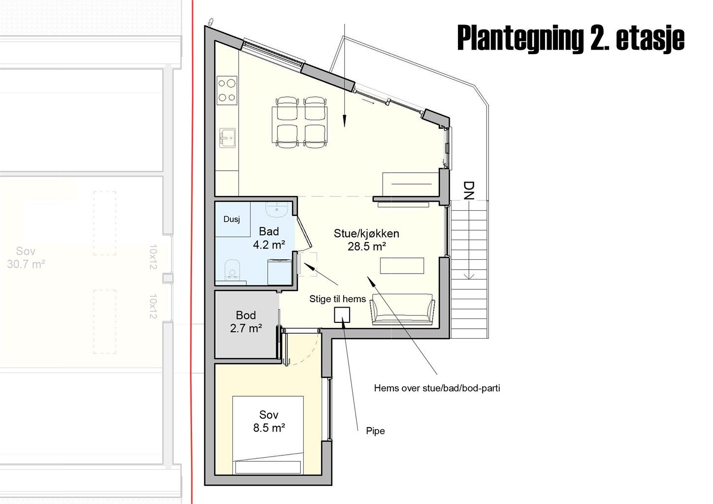 Plantegning av 2. etasje.