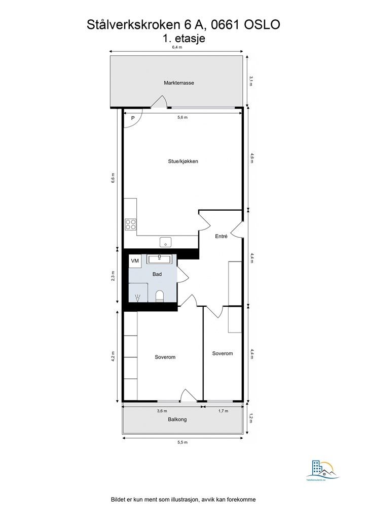 Her får du en gjennomgående, smart planløsning med flotte uteplasser på begge sider. 