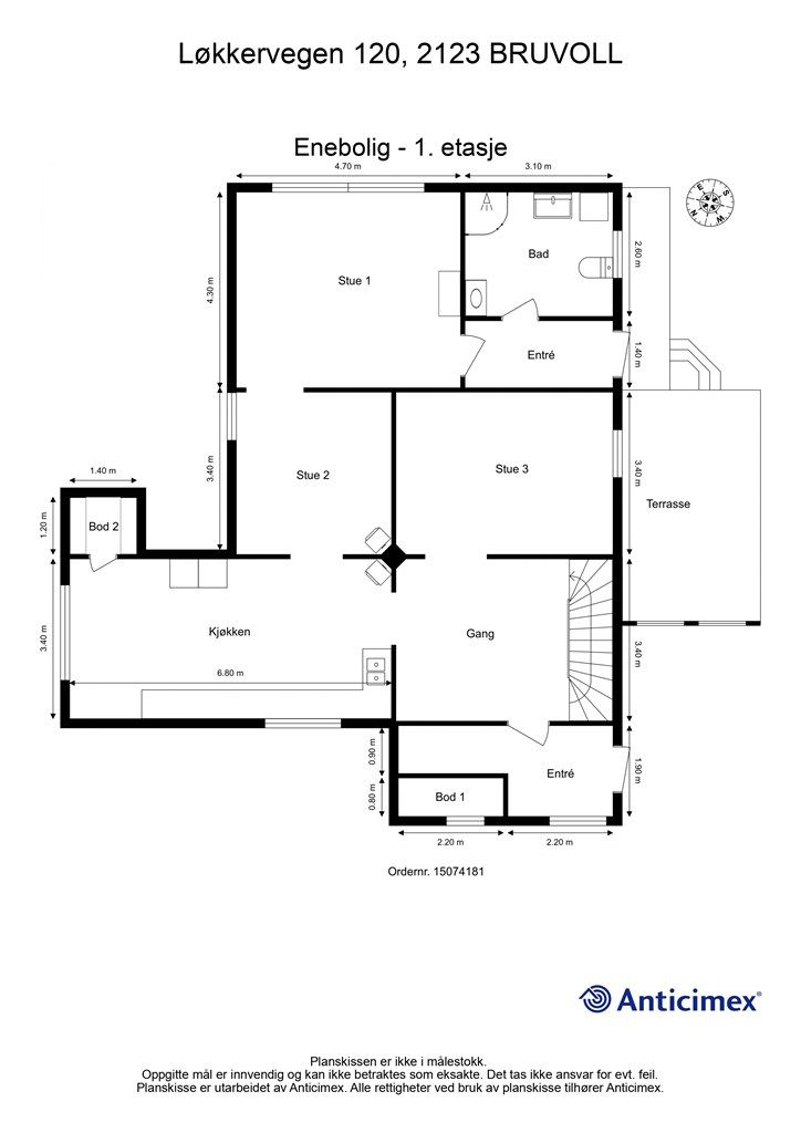 Plantegning hovedetasje. 
