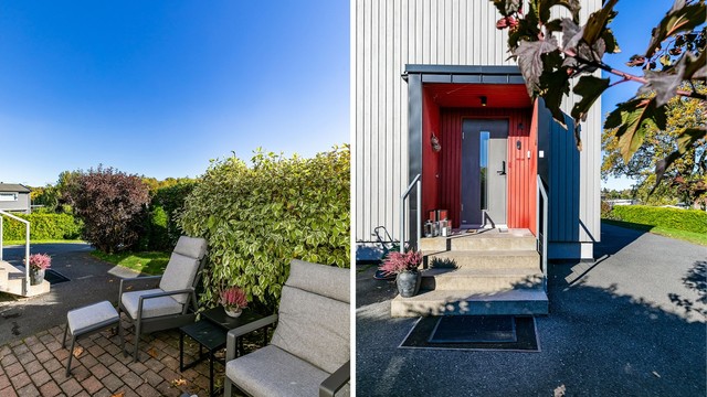 På uteplassen foran inngangspartiet er det sommerstid sol fra tidlig morgen og videre gjennom store deler av dagen.