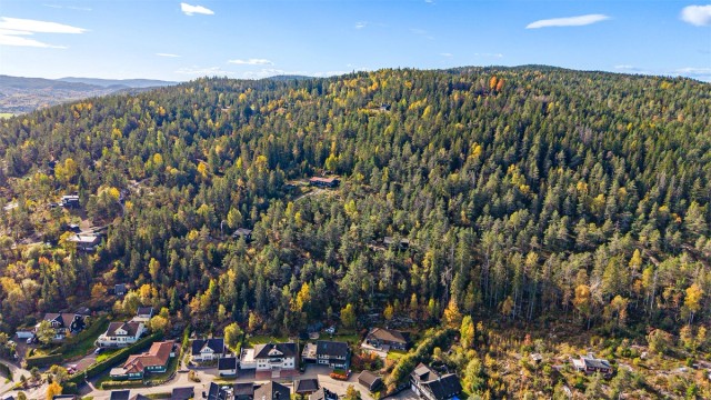 Det er kort vei ned til boligfeltet under, men man får fortsatt følelsen av å være på fjellet
