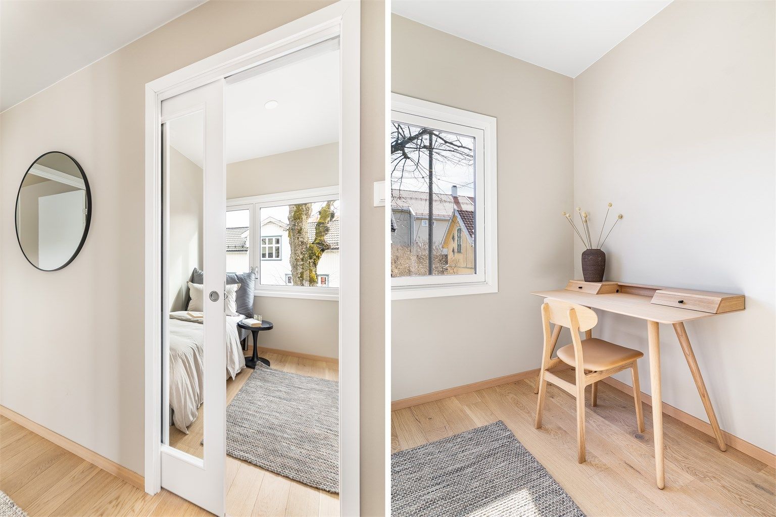Soverom II har plassbesparende skyvedør.