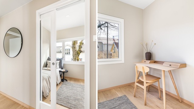 Soverom II har plassbesparende skyvedør.