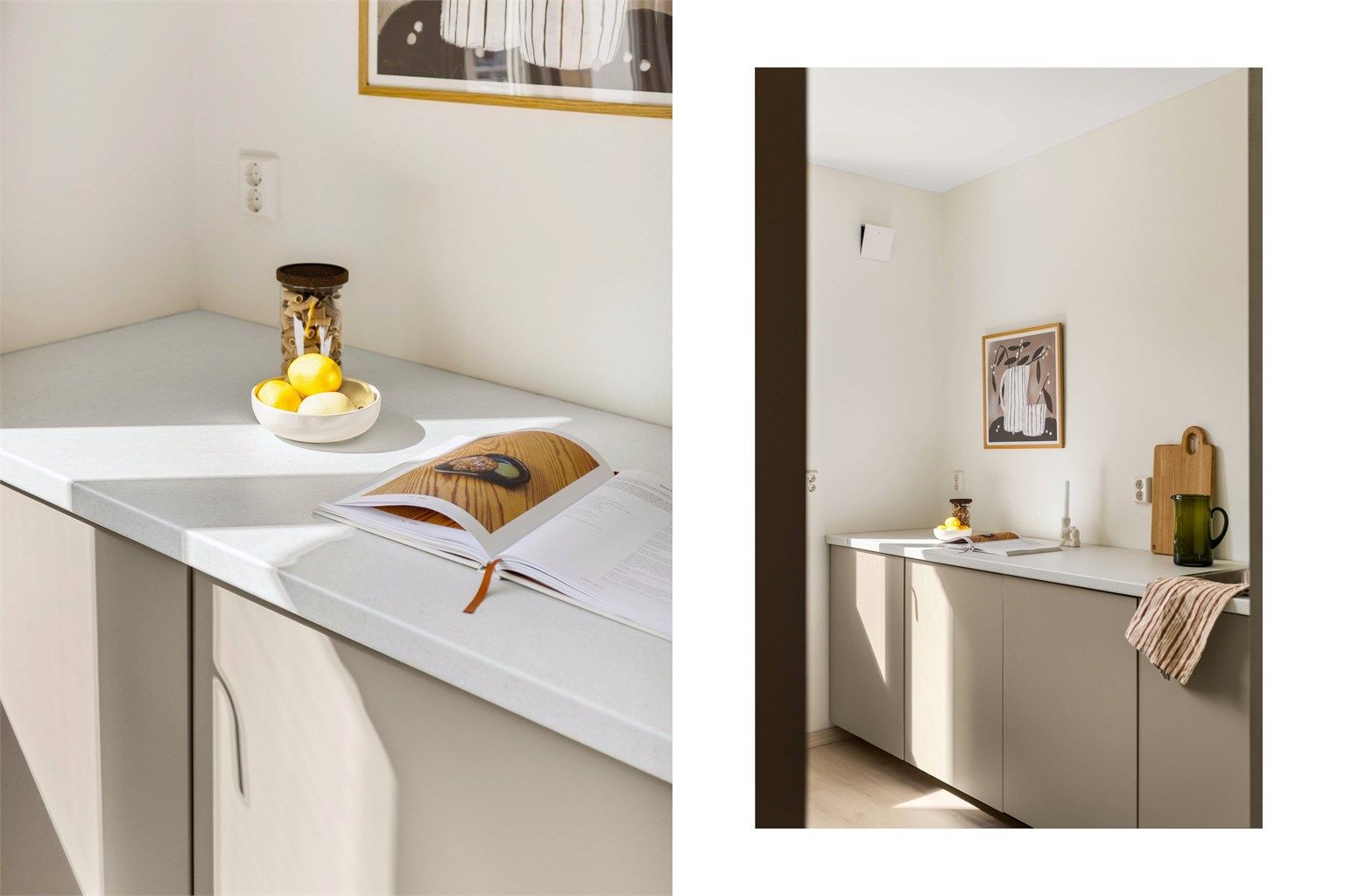 Benkeplaten i laminat er slitesterk og gir gode arbeidsforhold for matlaging.