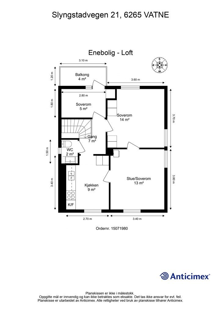 Målsatt plantegning loft