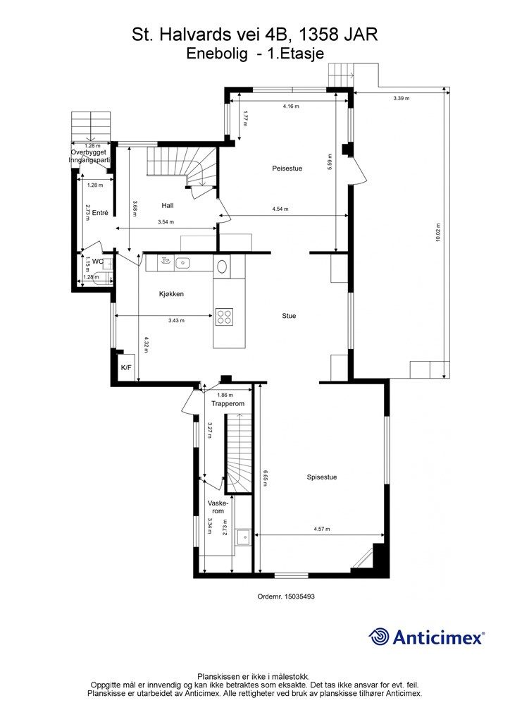 Planskisse 1 etg. Planløsning endret siden innsendte tegninger.