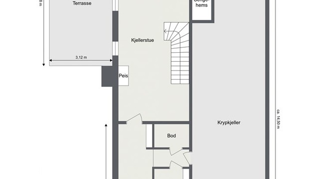 Underetasje. (Kjelleren er ikke godkjent)