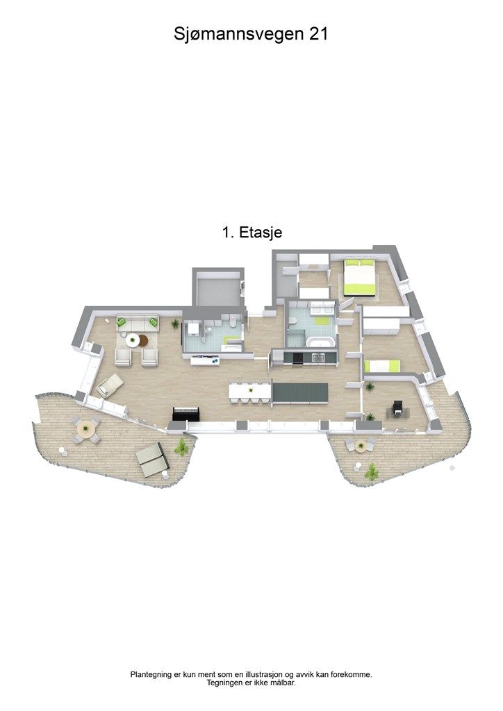 3 D plantegning 1. etasje