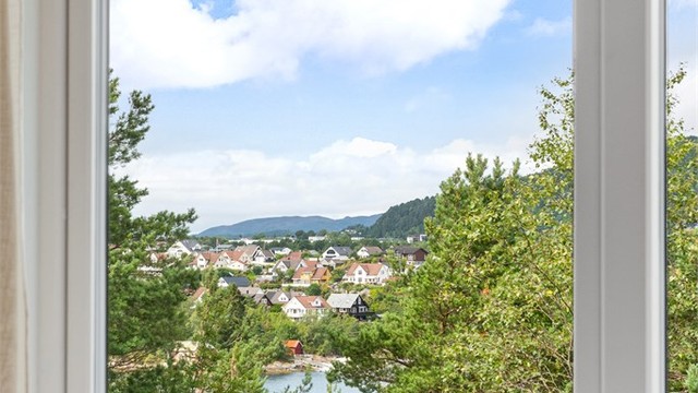 Flott og idyllisk utsikt fra sofakroken på stuen