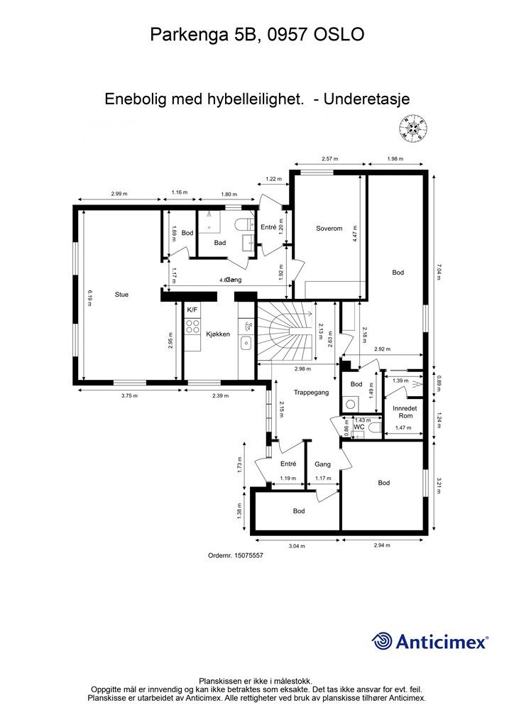 Plantegning - enebolig med hybelleilighet - underetasje