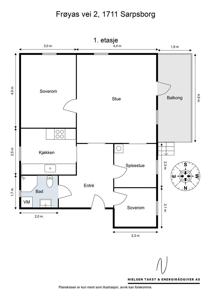 Veiledende skisse av leiligheten.