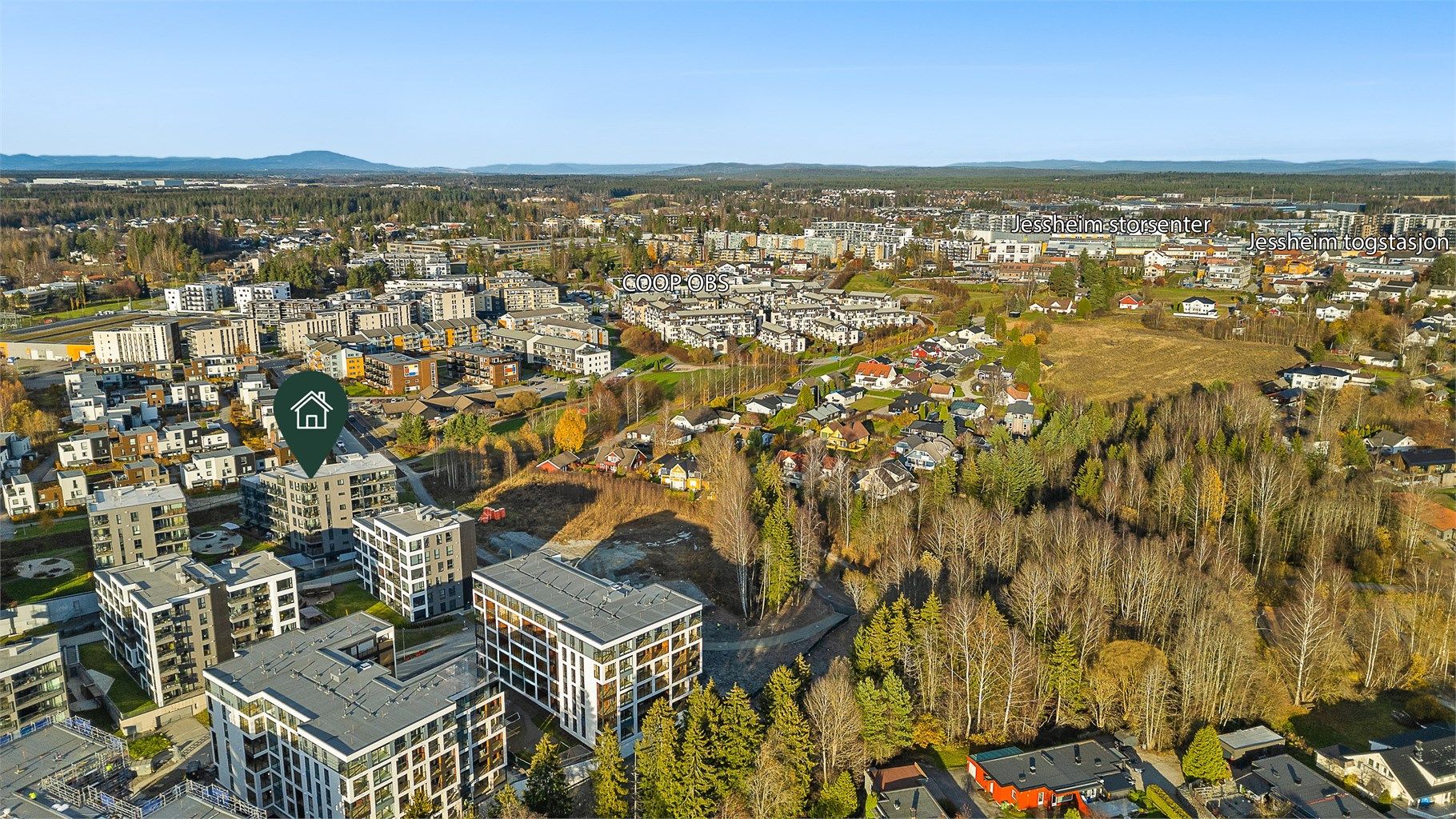 Gangavstand til dagligvare, Jessheim storsenter og kollektiv transport