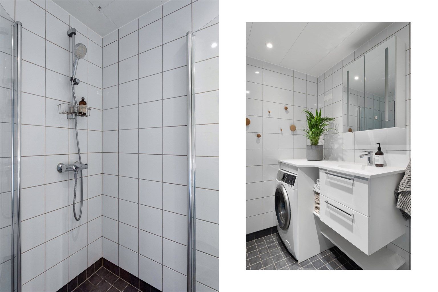 Badet ble oppgradert med ny servantinnredning i 2024 og har speilskap med belysning samt praktisk oppbevaringsplass.