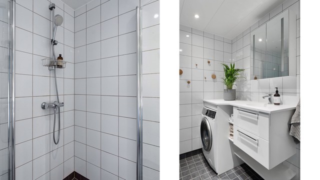 Badet ble oppgradert med ny servantinnredning i 2024 og har speilskap med belysning samt praktisk oppbevaringsplass.