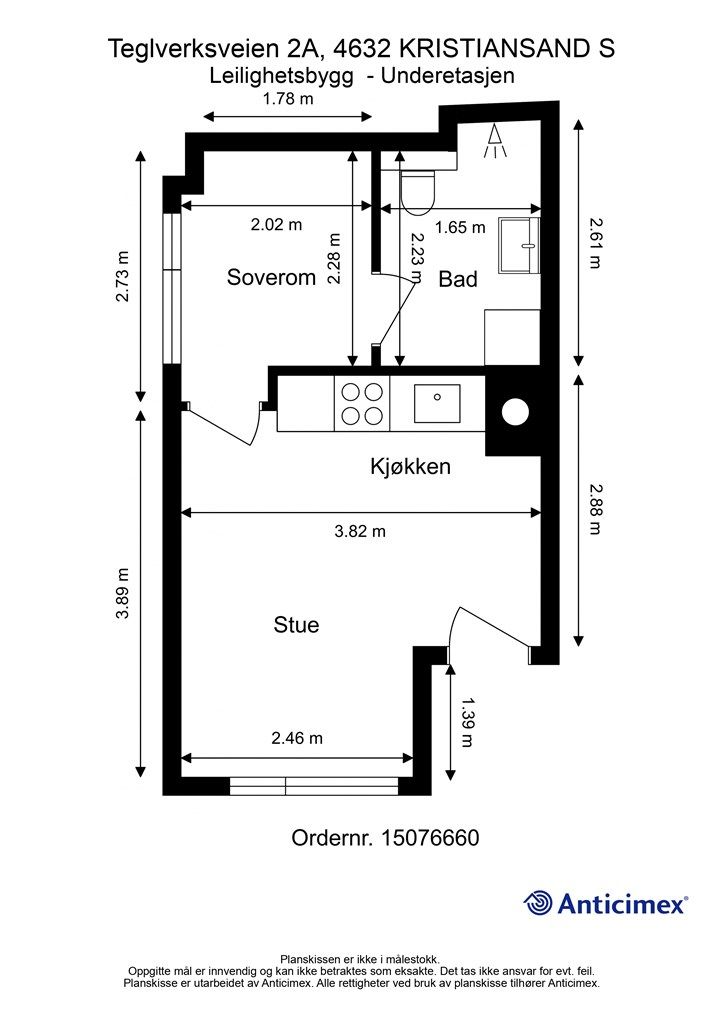 U.Etasje - 2D plantegning med mål