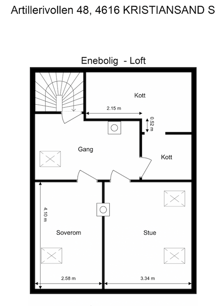 Loftetasje 2D plantegning - Ikke omsøkt og godkjent til oppholdsrom 