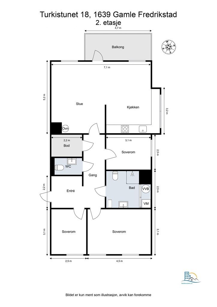 Veiledende skisse av leiligheten.