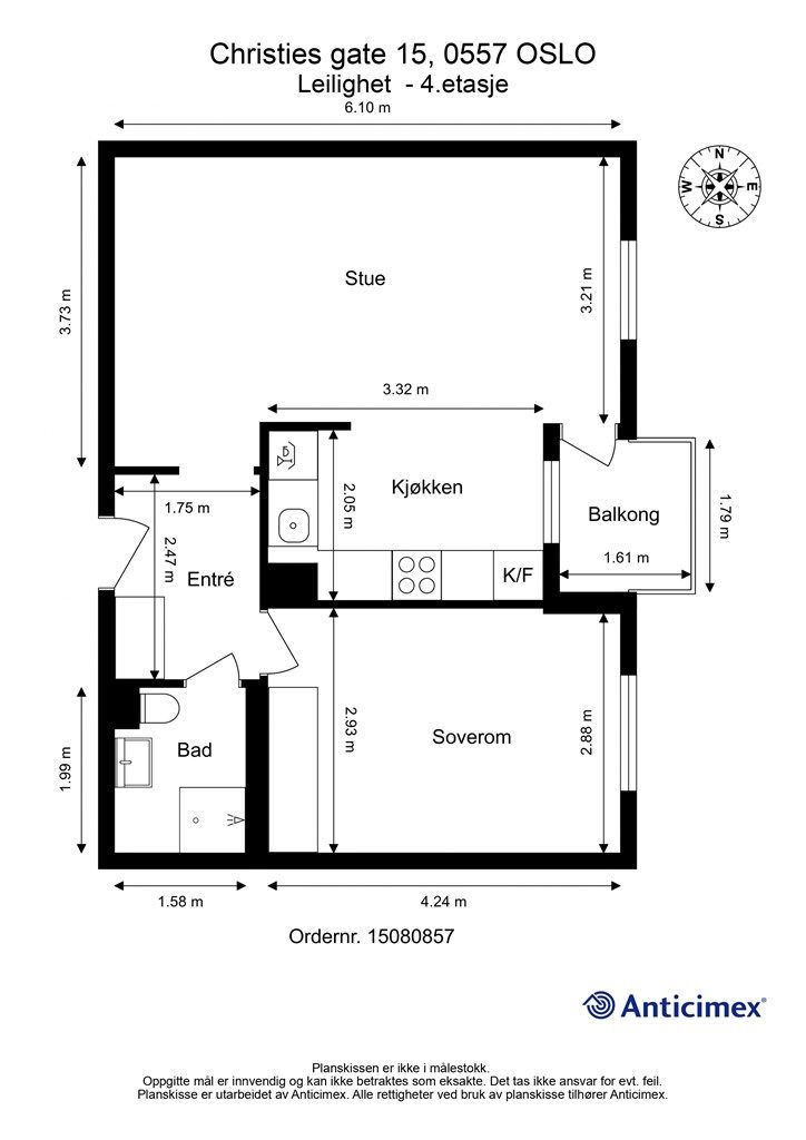 Planløsning. Heis opp til 4. etasje. 