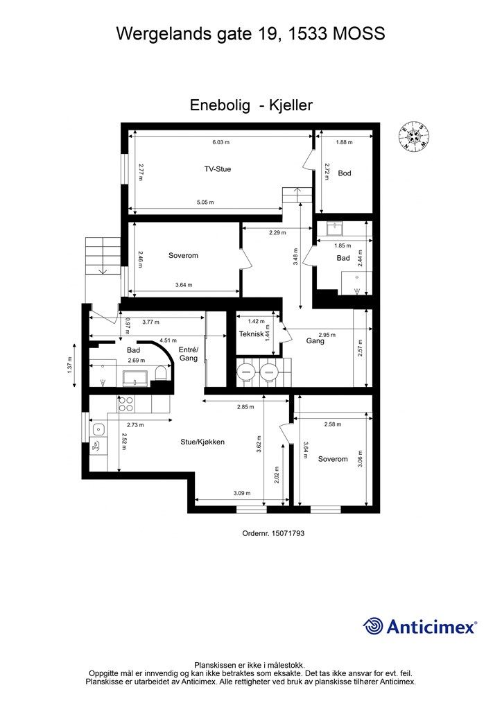 Planskisse, kjeller og hybel