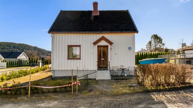 Overbygget inngangsparti og kjellerlem med adkomst til kjelleren.