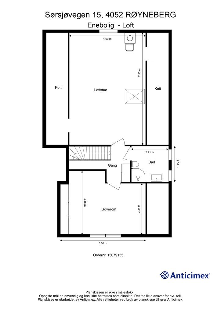 Plantegning loftsetasje.