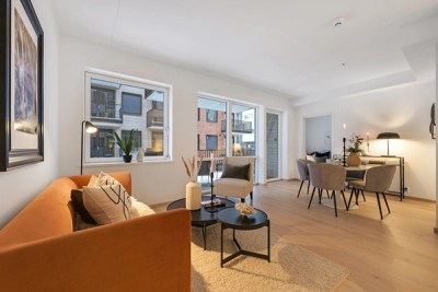 En moderne og areal effektiv leilighet - allrommet er hjertet i leiligheten med soverommene på hver sin side 