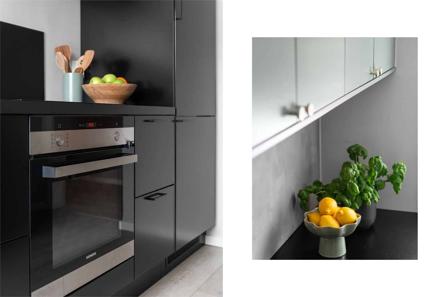 Kjøkkenet er utstyrt med integrert stekeovn, platetopp, oppvaskmaskin, vaskemaskin og kjøl-/fryseskap.