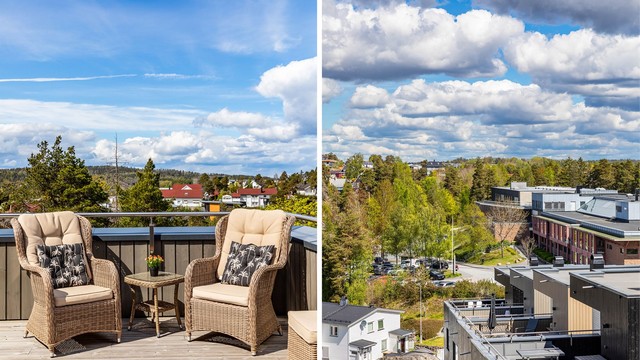 I den luftige høyden på takaltanen ser du ut over nærområdet og helt til Jeløy i vest.