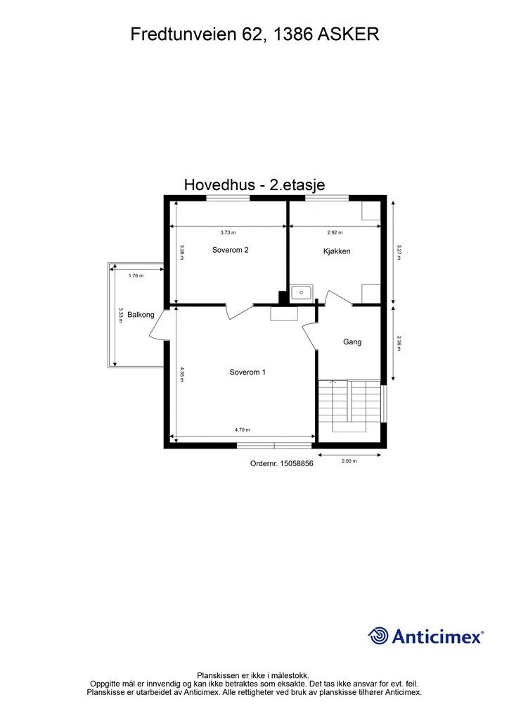 Plantegning 2. etasje hovedhus.